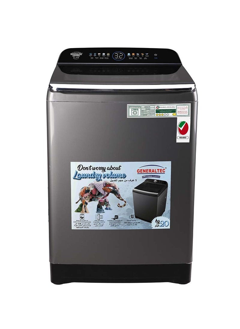 GENERALTEC Generaltec Fully Automatic Pulsator Fully Automatic Heavy Duty AI Washing Machine, Stainless Steel with 20 KG Capacity and Touch Control. Digital Display 