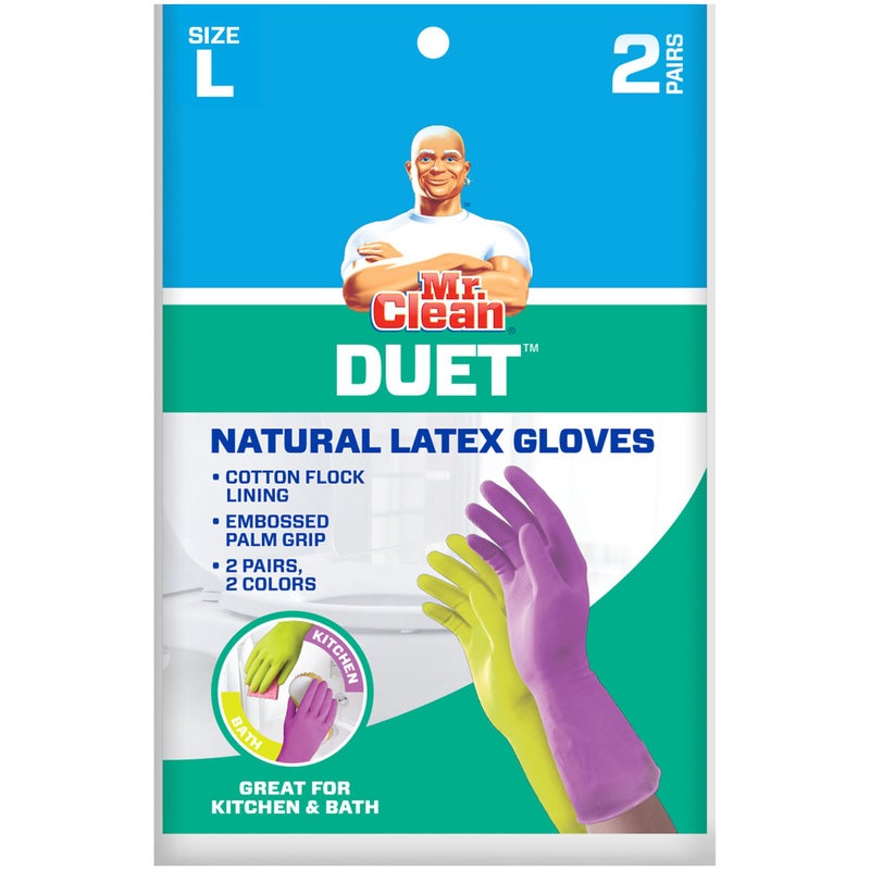Mr Clean Mr. Clean Duet, Natural Latex, Beaded Cuff, Cotton Flock Lining, Non-Slip Grip Gloves, Large - Image 2
