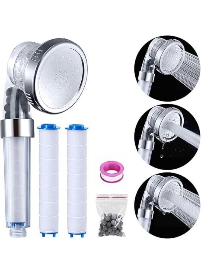 Ionic Shower Head 3 Modes High Pressure Handheld Showerhead Water Saving Filtered Shower Head With Pp Cotton Filter And Extra Filter Stones - Image 1