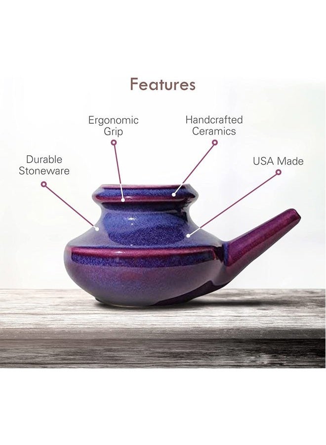 Baraka Handcrafted Ceramic Neti Pot - Sinus Tool Kit for Home - Nose & Nasal Cleaner - Dishwasher Safe - Durable Ceramic Neti Pot- Food Grade Ceramic Glazes - Lightweight - Made in USA - 10oz (Purple) - Image 3