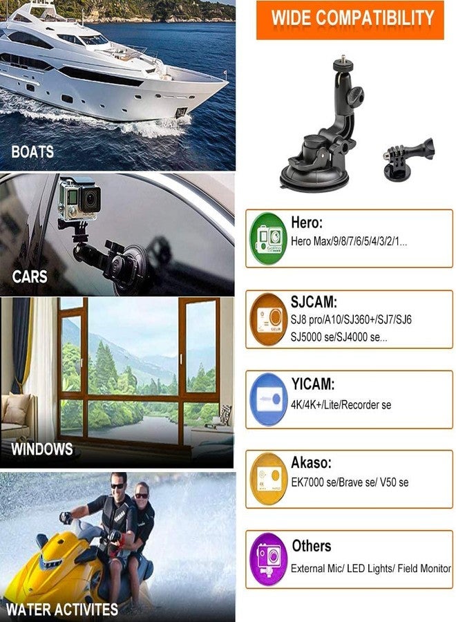 Action Pro 7CM Diameter Big Suction Cup Mount with Adaptor and Screw Compatible with GoPro Hero 13 12 11 10 9 8 7 6 5 SJCAM Yi - Image 4