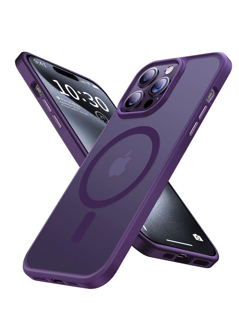 INFOSUN iPhone 15 Pro Case Cover Compatible with Magsafe Magnetic Designed Shockproof Case Translucent Matte Protective Cover Back Hard Cases with Magnet for iPhone 15 Pro Case Purple - Image 1