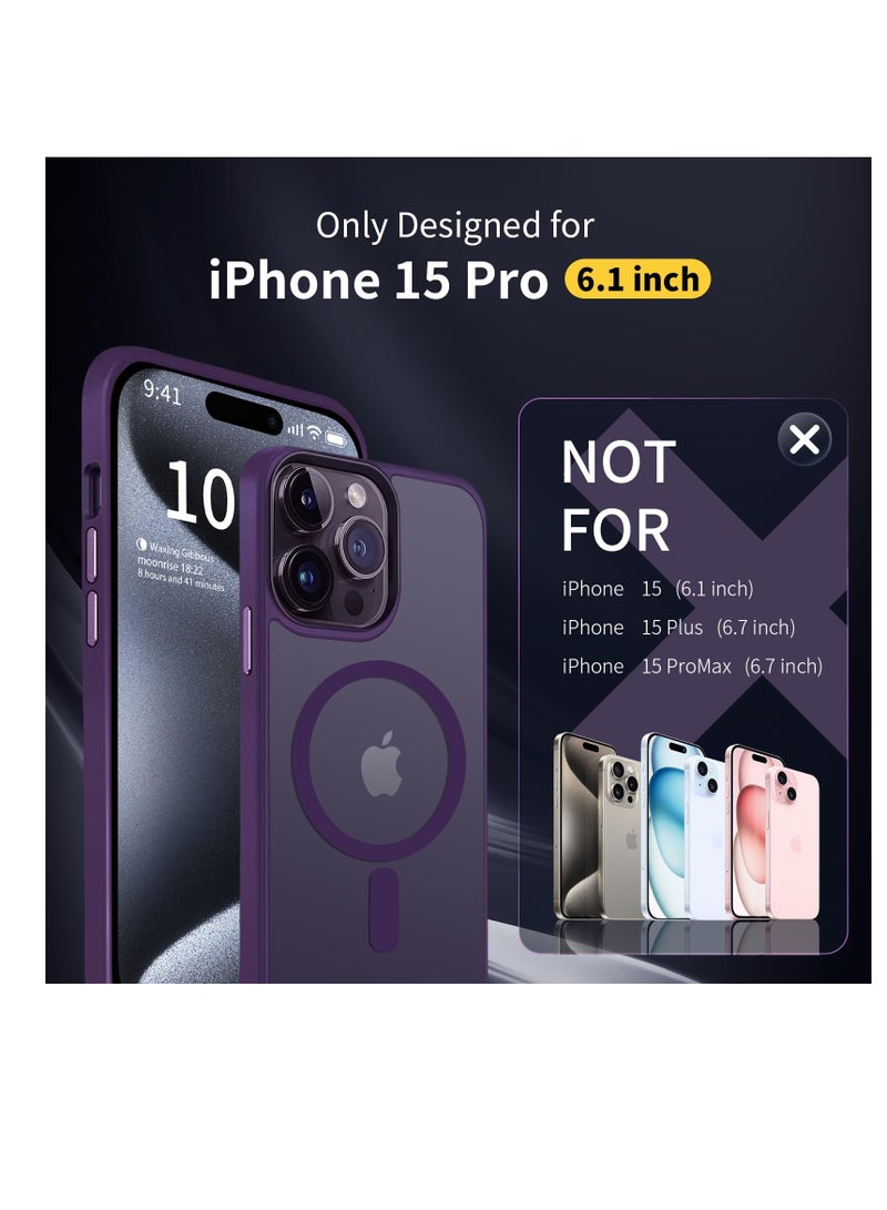 INFOSUN iPhone 15 Pro Case Cover Compatible with Magsafe Magnetic Designed Shockproof Case Translucent Matte Protective Cover Back Hard Cases with Magnet for iPhone 15 Pro Case Purple - Image 2