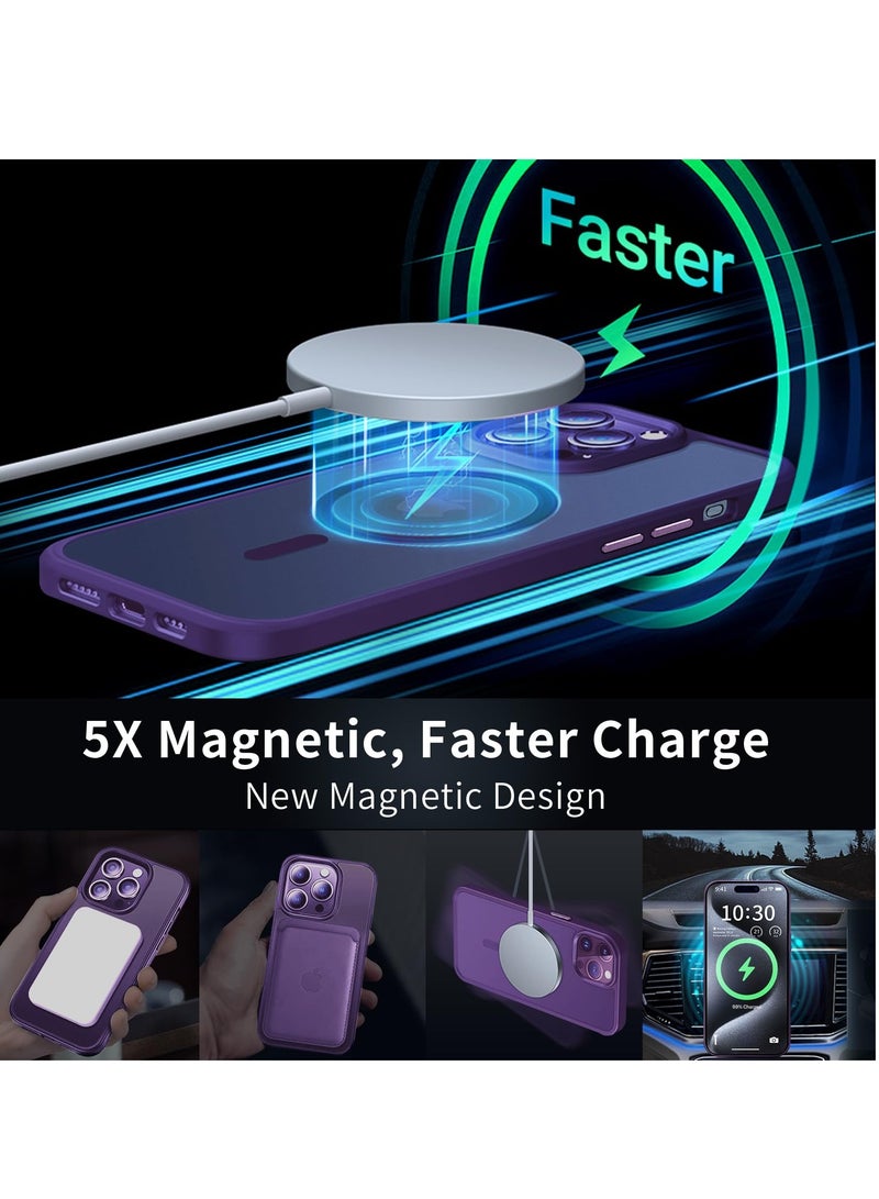 INFOSUN iPhone 15 Pro Case Cover Compatible with Magsafe Magnetic Designed Shockproof Case Translucent Matte Protective Cover Back Hard Cases with Magnet for iPhone 15 Pro Case Purple - Image 3