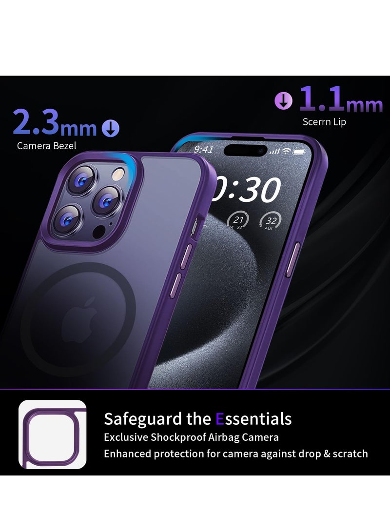 INFOSUN iPhone 15 Pro Case Cover Compatible with Magsafe Magnetic Designed Shockproof Case Translucent Matte Protective Cover Back Hard Cases with Magnet for iPhone 15 Pro Case Purple - Image 5