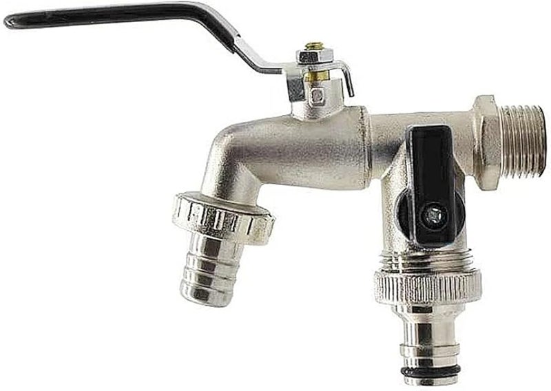 Brass Blue Outdoor Garden Water Tap Anti Freeze Bibcock 1 Inlet 2 Outlet Dual Nipple - Image 1
