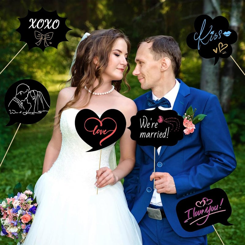 Konsait كونسايت 24 قطعة من لافتات فوتو بوث فارغة كبيرة قابلة للكتابة على لوحات الطباشير السوداء اصنع أدوات تصوير خاصة بك لزفافك وأعياد ميلادك ودي آي واي - Image 4