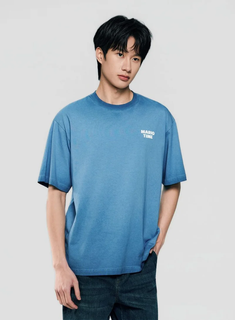 Men Loose Mario Slogan Back Graphic Tee