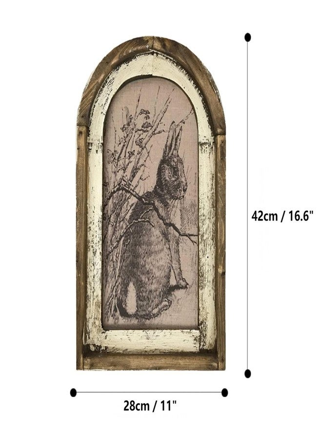 Smaroll Large Rustic Easter Decorations Rabbit Painting with Wooden Arched Frame Farmhouse Decoration Hanging Plaque Bunny Photo Sign Pediments,11 x 16.6 inch - Image 2
