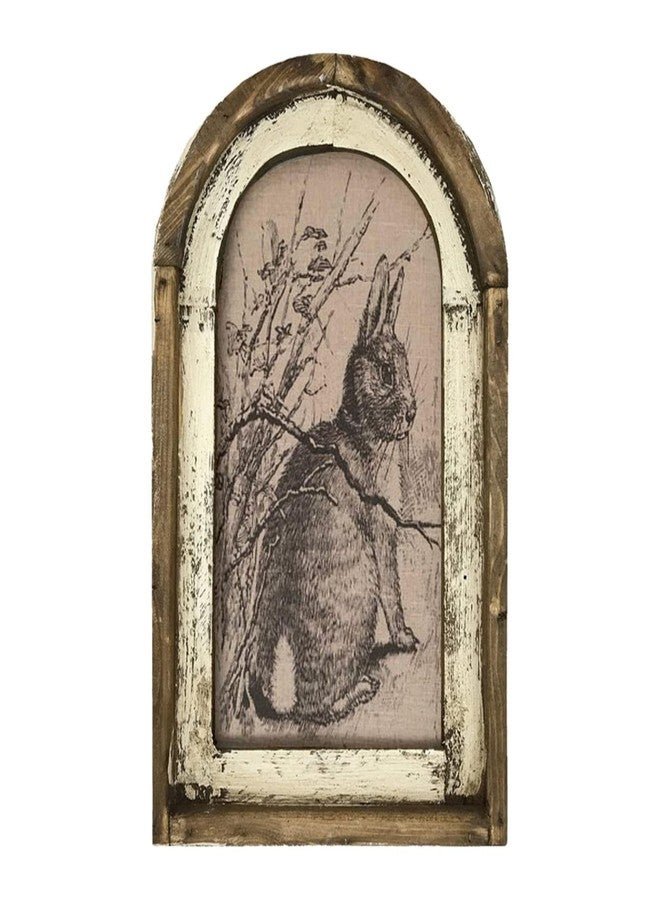 Smaroll Large Rustic Easter Decorations Rabbit Painting with Wooden Arched Frame Farmhouse Decoration Hanging Plaque Bunny Photo Sign Pediments,11 x 16.6 inch - Image 1