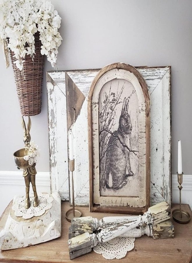 Smaroll Large Rustic Easter Decorations Rabbit Painting with Wooden Arched Frame Farmhouse Decoration Hanging Plaque Bunny Photo Sign Pediments,11 x 16.6 inch - Image 5