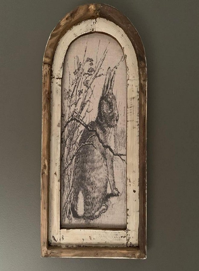 Smaroll Large Rustic Easter Decorations Rabbit Painting with Wooden Arched Frame Farmhouse Decoration Hanging Plaque Bunny Photo Sign Pediments,11 x 16.6 inch - Image 3