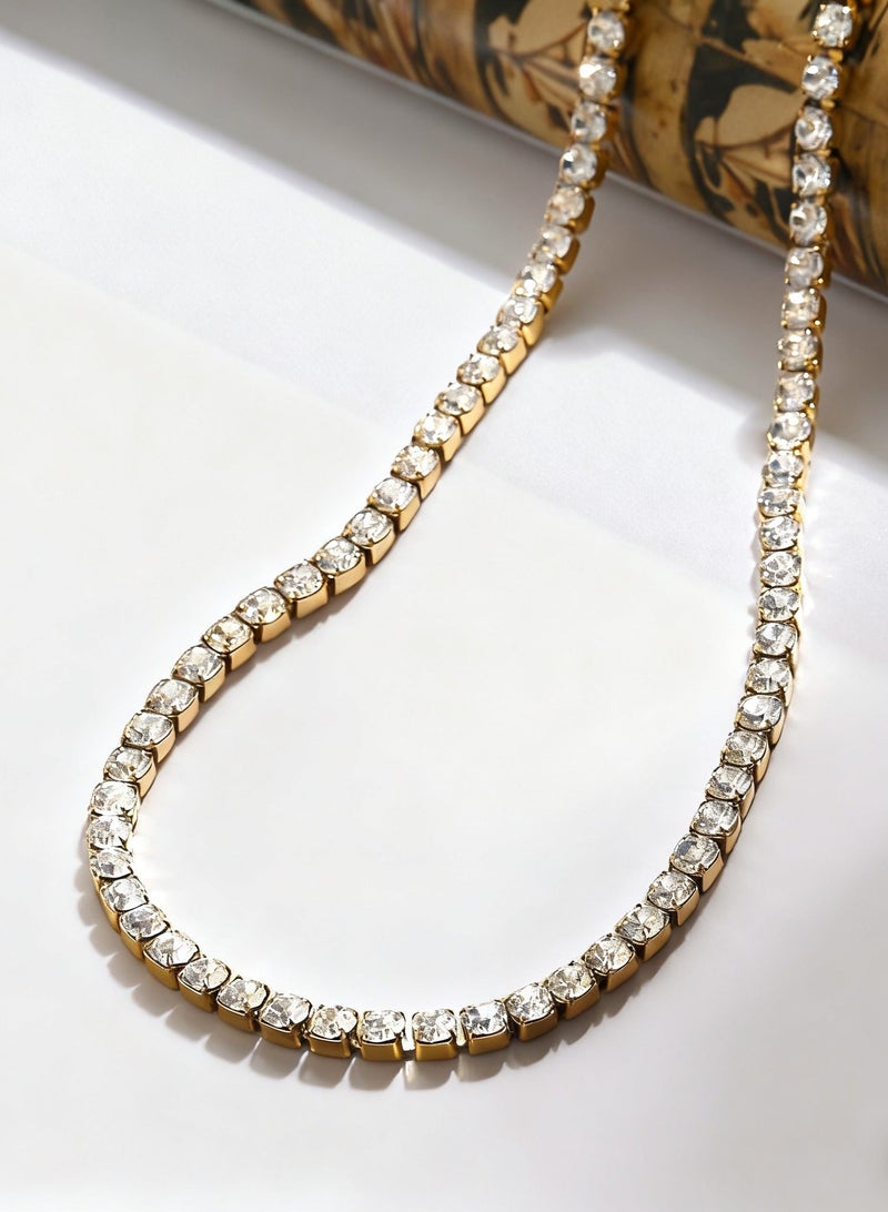 سونداراسوندارا قلادة تنس فاخرة قابلة للتعديل مطلية بالذهب عيار 18 ومزينة بأحجار الزركون من الفولاذ التيتانيومي — هدية مثالية للنساء والفتيات في يوم الحب، ويوم الأم، وأعياد الميلاد، والزفاف، والخطوبة - Image 5