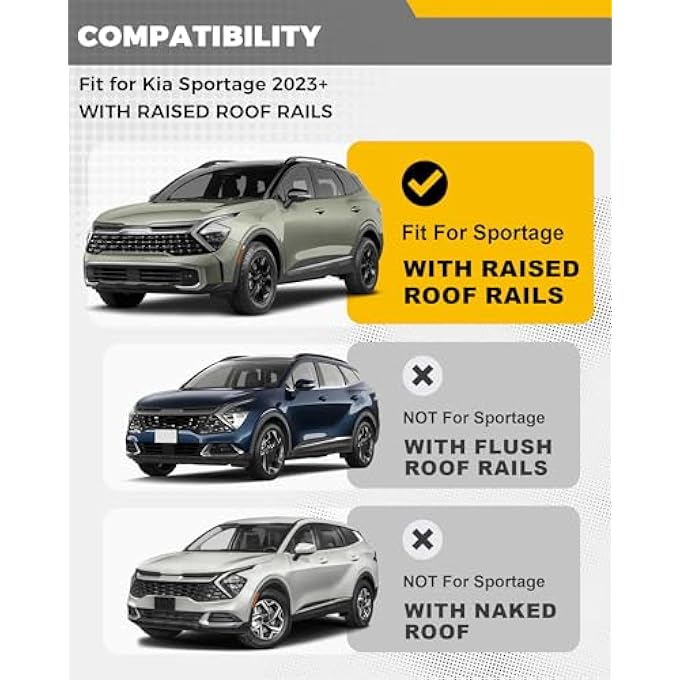 rayihni 265LBS Cross Bars Roof Rack Fit for 2023-2026 Kia Sportage X-Pro X-line Aluminum Lockable Crossbars Cargo Bar Luggage Carrier Rooftop Accessories, for Storage Bag Kayak Snowboard Canoe Bike - Image 3