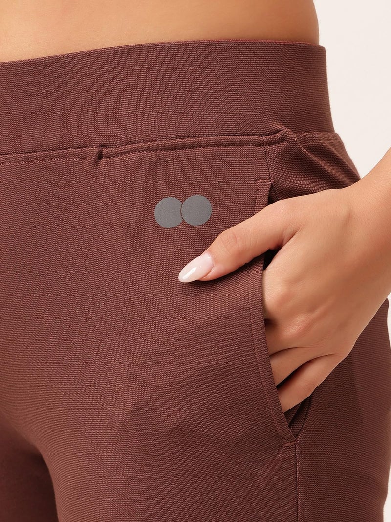Clovia Women's Comfort Fit High-Rise Flared Yoga Pants with Side Pockets (AB0114R06_Brown_XL) - Image 3