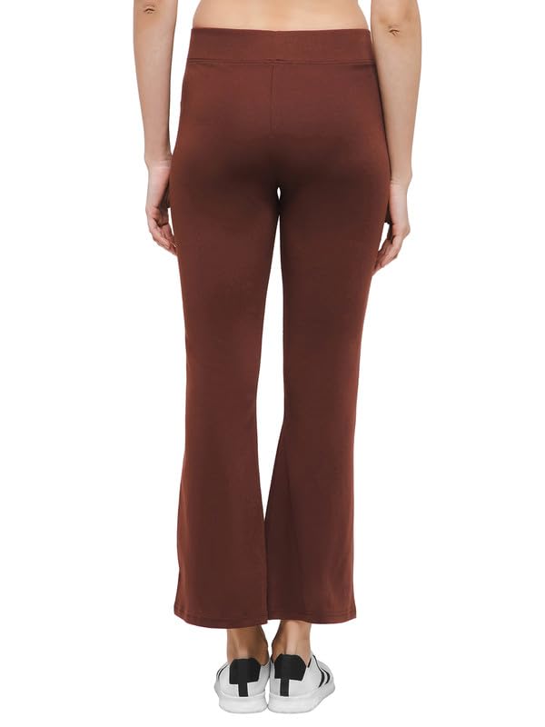 Clovia Women's Comfort Fit High-Rise Flared Yoga Pants with Side Pockets (AB0114R06_Brown_XL) - Image 4