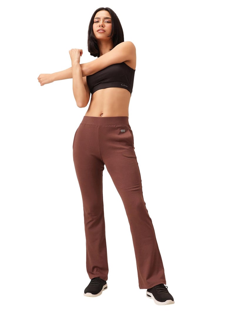 Clovia Women's Comfort Fit High-Rise Flared Yoga Pants with Side Pockets (AB0114R06_Brown_XL) - Image 1