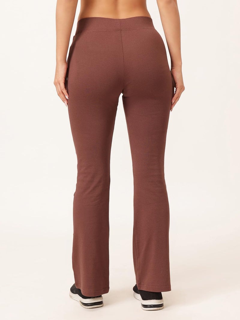 Clovia Women's Comfort Fit High-Rise Flared Yoga Pants with Side Pockets (AB0114R06_Brown_XL) - Image 2