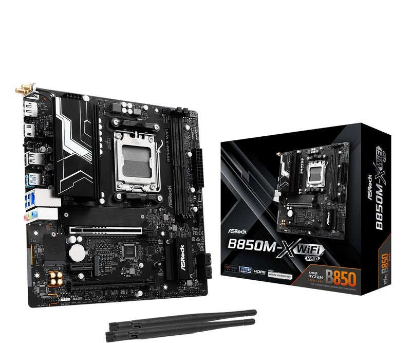 ASRock B850M-X WiFi R2.0 AM5 Micro-ATX Motherboard: Supports AMD Ryzen 9000/8000/7000 CPUs, DDR5 8200+ (OC), PCIe 5.0, Wi-Fi 6E, 2.5G LAN, USB-C, BIOS Flashback - Image 1