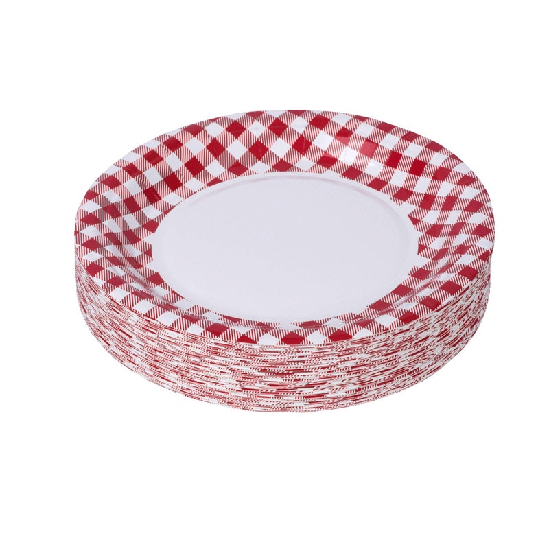 Hammont Picnic Plates  7 Round Gingham Plate BBQ Party Supplies  Birthday  Backyard  Picnic Decorations  Red  White Checkered Disposable Paper 50 Pack