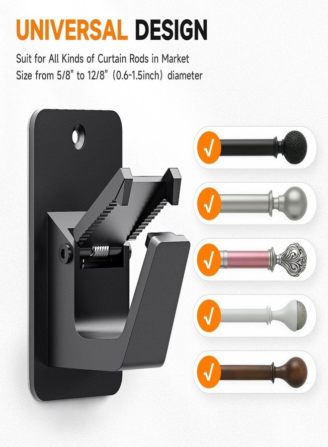 EKOTTOK Universal Curtain Rod Holders, No Drill Curtain Rod Brackets, Self 3M Adhesive Curtain Rod Brackets Up to 30 LB, Nail Free Curtain Rod Hooks for Bathroom, Bedroom, Livingroom, Kitchen (2PC, Black) - Image 2