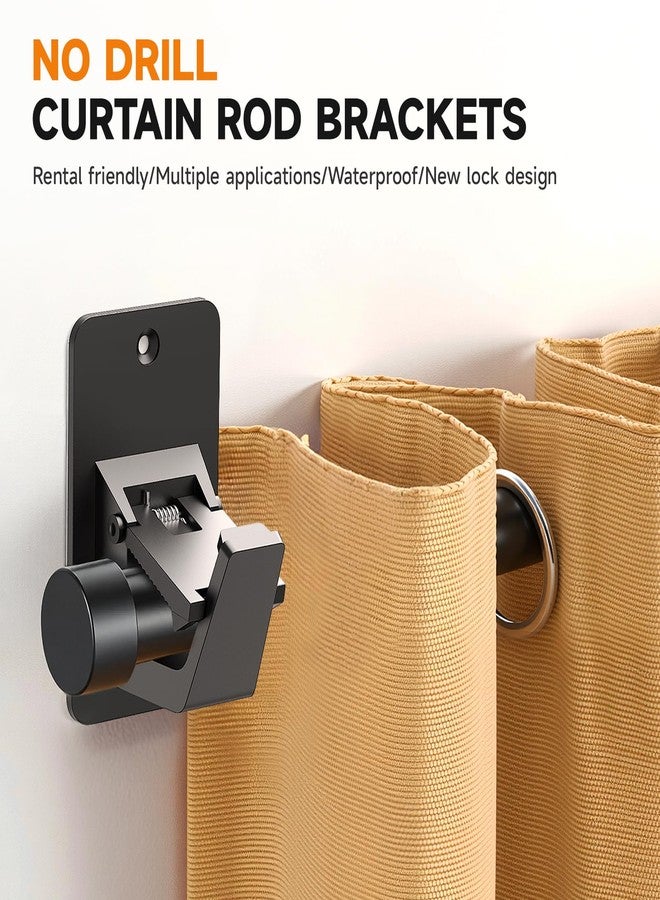 EKOTTOK Universal Curtain Rod Holders, No Drill Curtain Rod Brackets, Self 3M Adhesive Curtain Rod Brackets Up to 30 LB, Nail Free Curtain Rod Hooks for Bathroom, Bedroom, Livingroom, Kitchen (2PC, Black) - Image 3