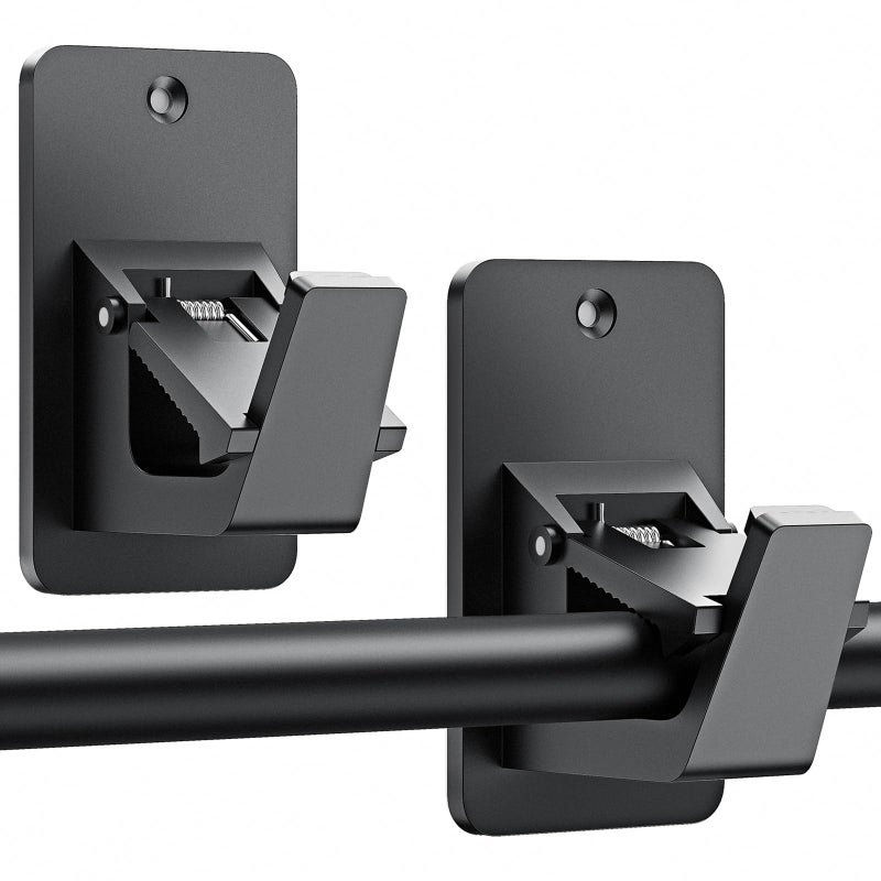 EKOTTOK Universal Curtain Rod Holders, No Drill Curtain Rod Brackets, Self 3M Adhesive Curtain Rod Brackets Up to 30 LB, Nail Free Curtain Rod Hooks for Bathroom, Bedroom, Livingroom, Kitchen (2PC, Black) - Image 1