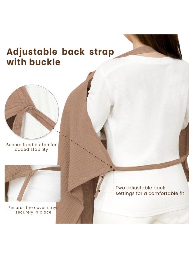 Konssy Muslin Nursing Cover for Baby Breastfeeding, Breathable 100% Cotton Breastfeeding Cover with Rigid Hoop for Mother Nursing Apron, Multi-use Carseat, Brown (BRJ05) - Image 2