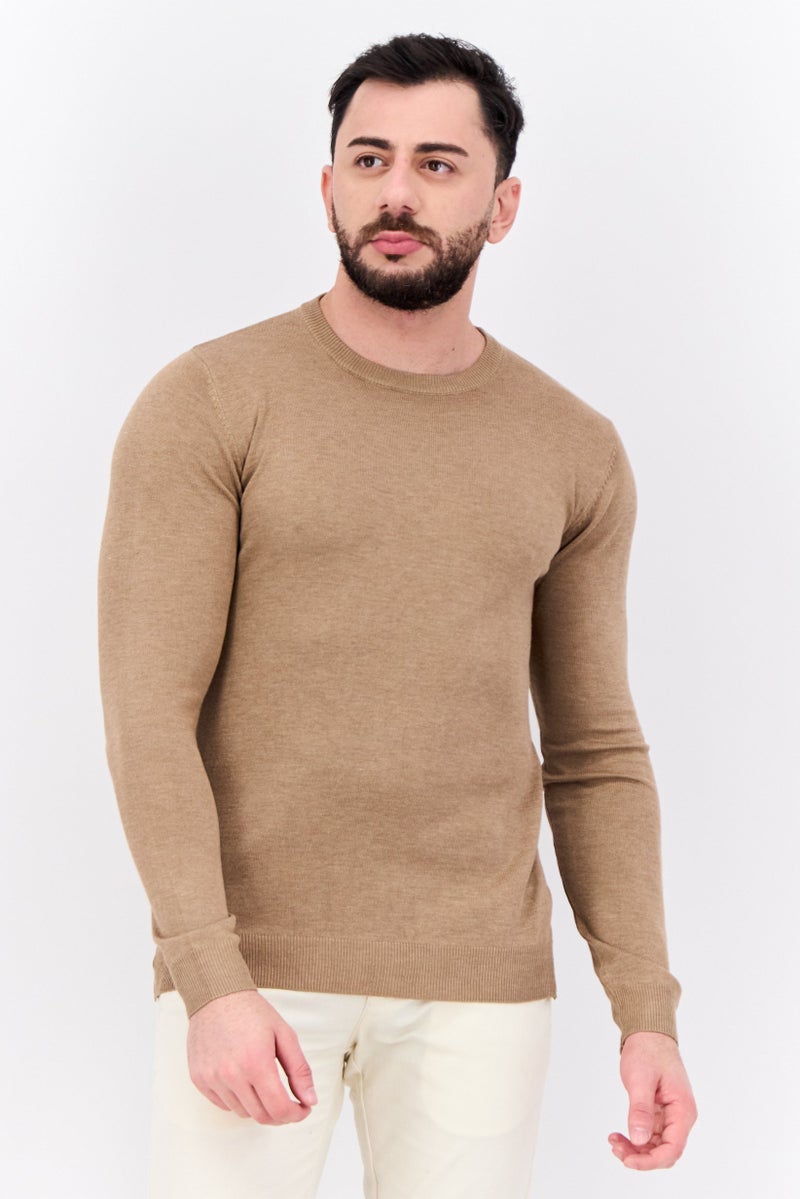 Sorbino Men Crew Neck Long Sleeve Knitted Sweater, Tan  - Image 1