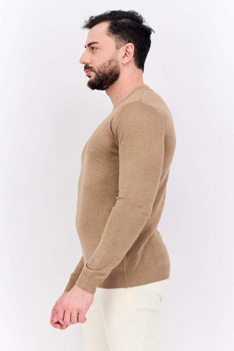 Sorbino Men Crew Neck Long Sleeve Knitted Sweater, Tan - Image 2