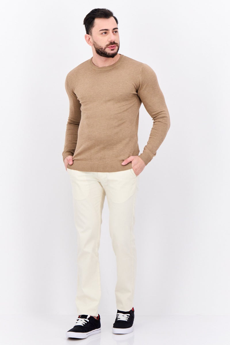 Sorbino Men Crew Neck Long Sleeve Knitted Sweater, Tan - Image 4