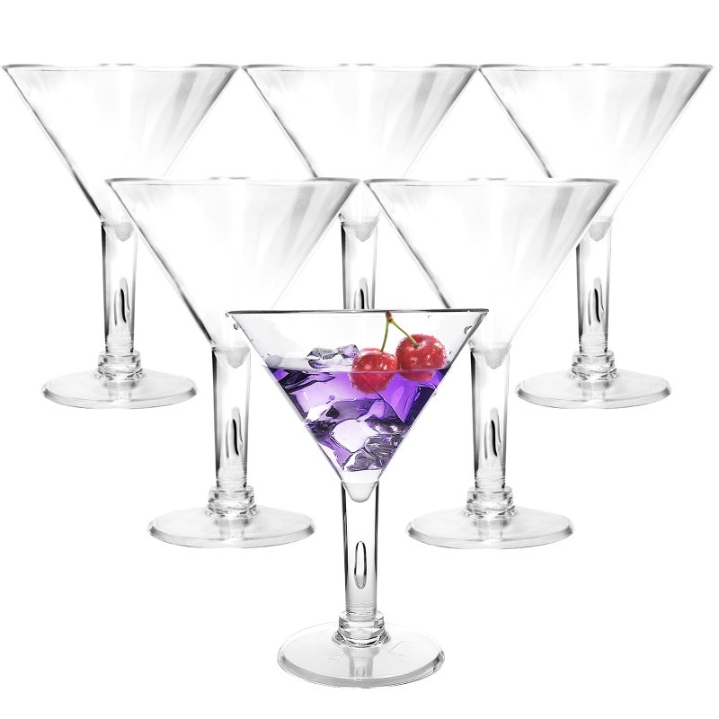 6PC Acrylic Martini Glasses 7oz Plastic Martini Glasses Made of Shatterproof PlasticUnbreakable and Perfect for Poolside Outdoors Camping and More Use Reusable Cocktail Glasses Crystal Clear