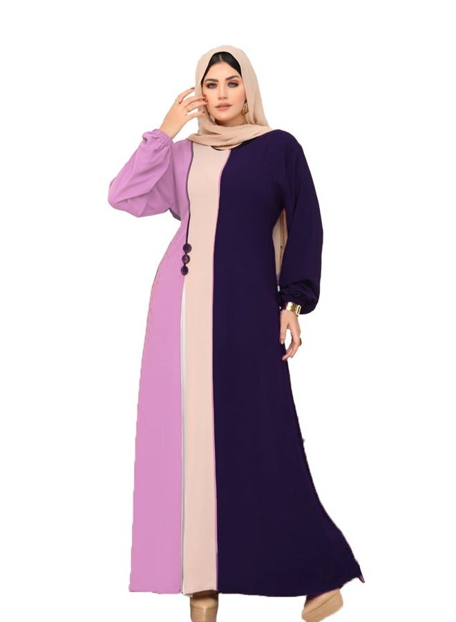 Vertical Color-Block Royal Abaya – Cinched Waist & Button-Down Front Consists of 1 Pieces Model 186 , Lavender * Navy Blue - Image 1
