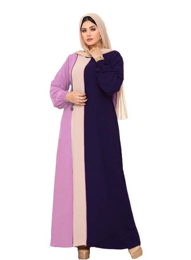 Vertical Color-Block Royal Abaya – Cinched Waist & Button-Down Front Consists of 1 Pieces Model 186 , Lavender * Navy Blue - Image 2