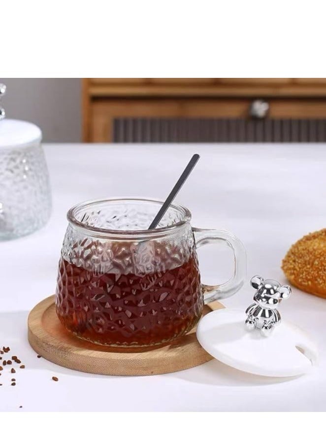 Mug Glass For Coffee And Tea With Cover And Spoon