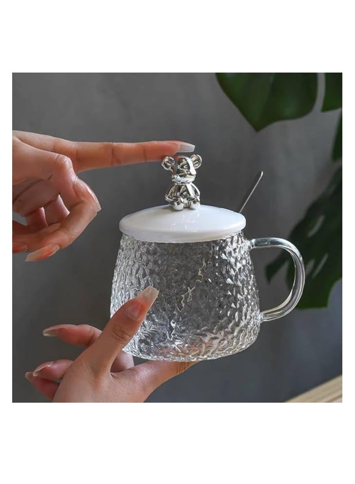 Mug Glass For Coffee And Tea With Cover And Spoon