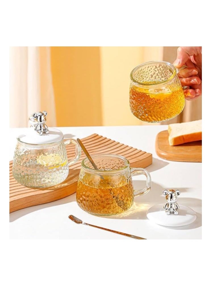 Mug Glass For Coffee And Tea With Cover And Spoon
