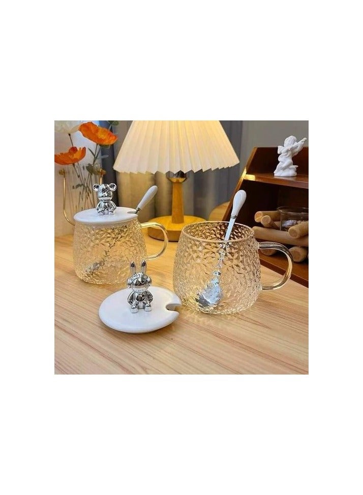 Mug Glass For Coffee And Tea With Cover And Spoon