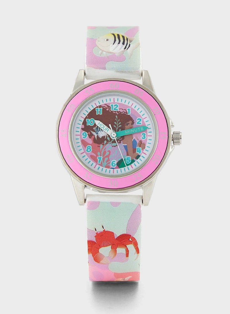 Disney Little Mermaid Girls Time Teacher Watch Blue Silicone Strap, LMM9002 - Image 1