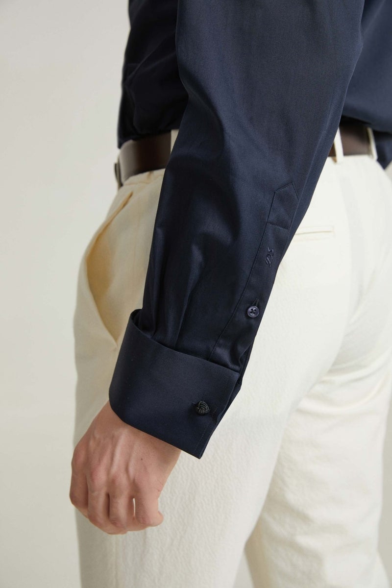 D'S DAMAT D'S Groom Ds Groom Regular Fit Navy Blue Plain Shirt - Image 3