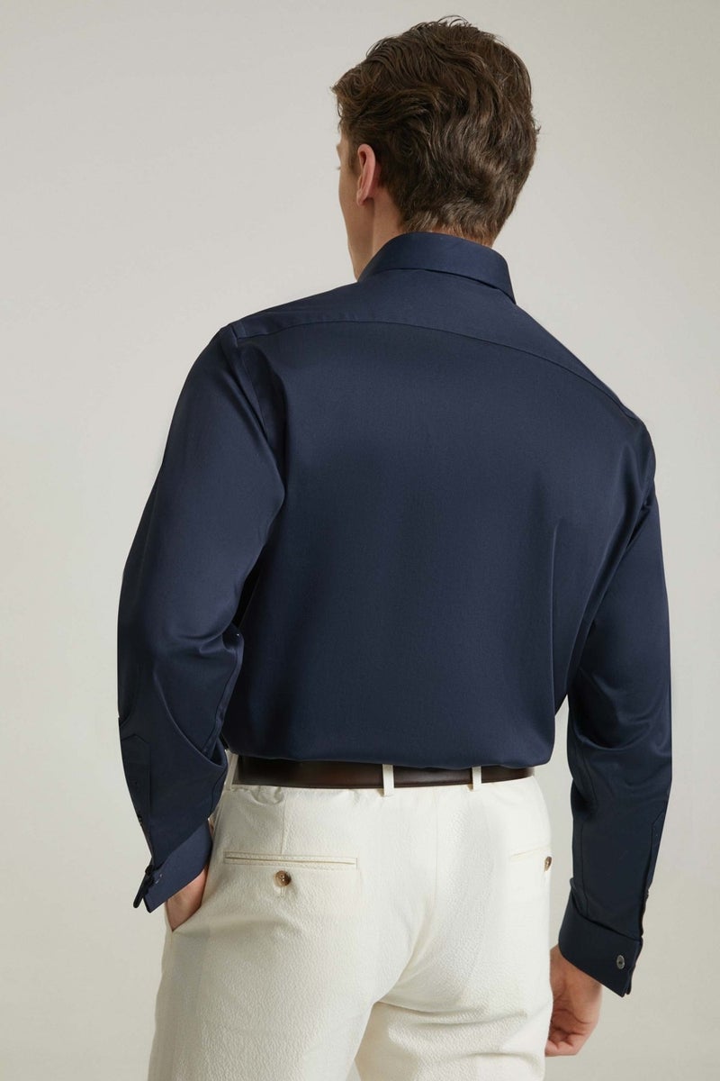 D'S DAMAT D'S Groom Ds Groom Regular Fit Navy Blue Plain Shirt - Image 4