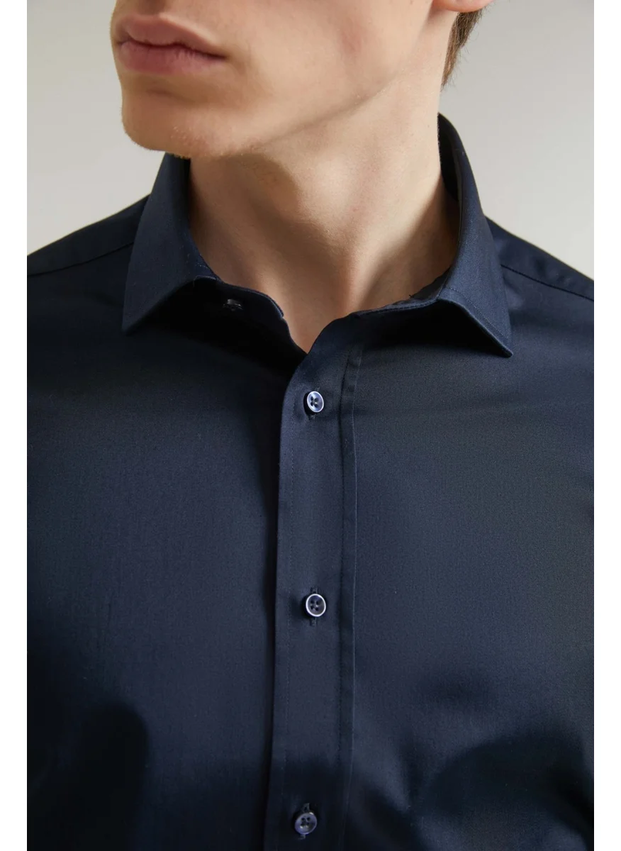 D'S DAMAT D'S Groom Ds Groom Regular Fit Navy Blue Plain Shirt