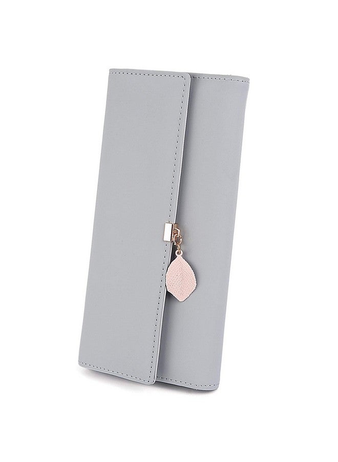 UTO Wallet For Women Pu Leather Leaf Pendant Card Holder Phone Checkbook Organizer Zipper Coin Purse Ace Large Grey - Image 1