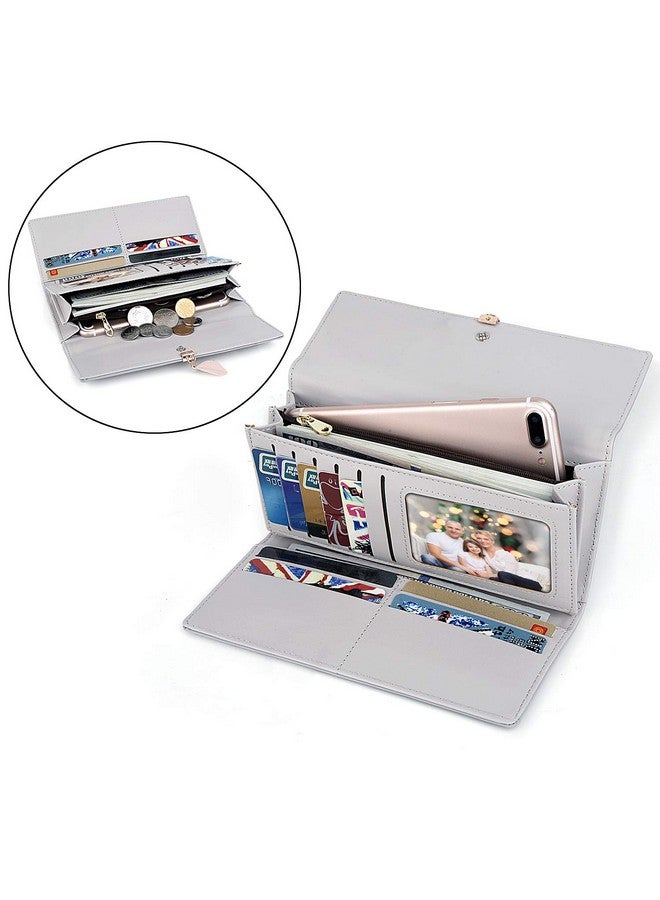 UTO Wallet For Women Pu Leather Leaf Pendant Card Holder Phone Checkbook Organizer Zipper Coin Purse Ace Large Grey - Image 3