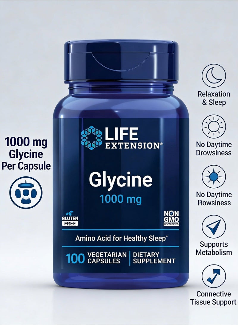 Life Extension Glycine, 1000 mg, Amino Acid That Promotes Healthy Sleep, 100 Capsules - Image 3