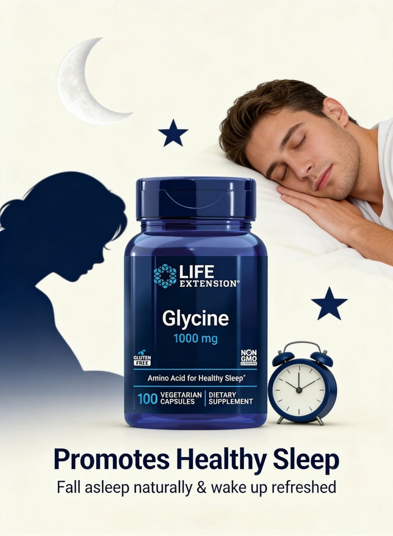Life Extension Glycine, 1000 mg, Amino Acid That Promotes Healthy Sleep, 100 Capsules - Image 2