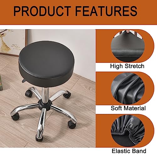 HAOYONG Round Bar Stool Covers Set of 4 Waterproof PU Barstool Seat Covers Stretch Barstool Slipcovers Bar Chair Covers with Non Slip Bottom for 1215 Inch Black Set of 4 - Image 3