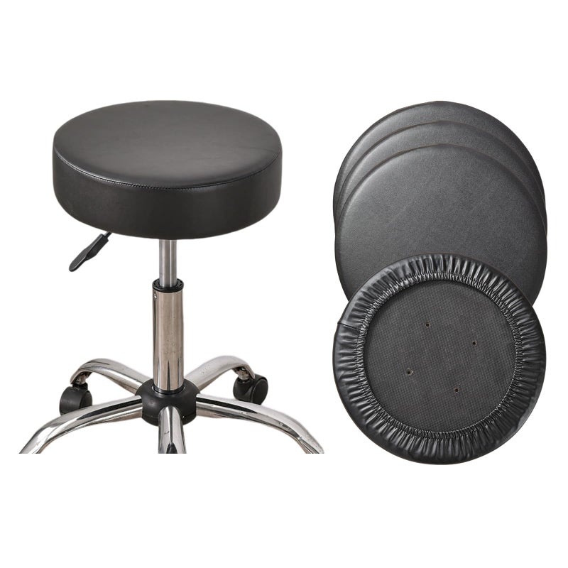 HAOYONG Round Bar Stool Covers Set of 4 Waterproof PU Barstool Seat Covers Stretch Barstool Slipcovers Bar Chair Covers with Non Slip Bottom for 1215 Inch Black Set of 4 - Image 2
