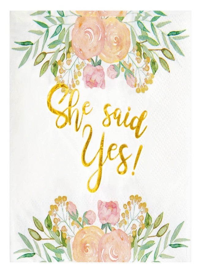 Sparkle and Bash Engagement Napkins for Party - 50-Pack, 5 x 5 In, 3-Ply, Gold Foil - She Said Yes Floral Design - Cocktail Napkins & Engagement Paper - Image 5