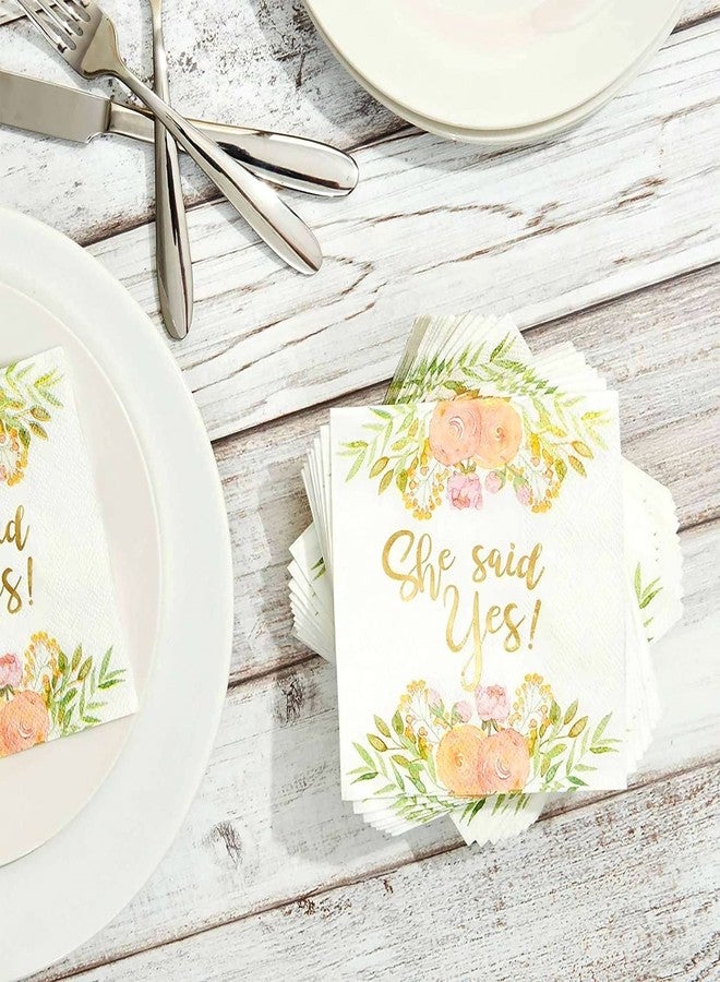 Sparkle and Bash Engagement Napkins for Party - 50-Pack, 5 x 5 In, 3-Ply, Gold Foil - She Said Yes Floral Design - Cocktail Napkins & Engagement Paper - Image 4